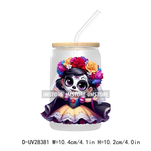 Mexican Little Princess UV DTF Transfer Stickers Decals For Libbey Cold Cups Mugs Tumbler Waterproof Craft Day of the Dead Girls