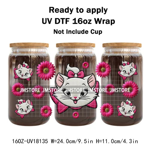 Faux Embroidery Floral Cartoon Characters UV DTF Stickers Ready To Apply Cup Wraps Waterproof For 16OZ Libbey Glass Can Tumbler