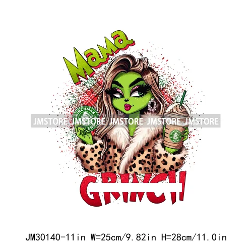 Colorful Retro Green Bougie Mama Coffee Lover Leopard Christmas Girls Iron On DTF Transfers Stickers Ready To Press For Clothes