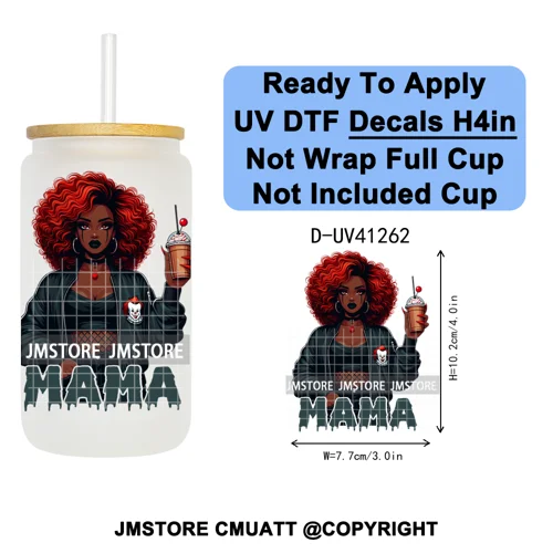 Black Girl Horror Characters Halloween Coffee UV DTF Transfer Sticker Decals Ready To Apply Waterproof For 16OZ Libbey Glass Can