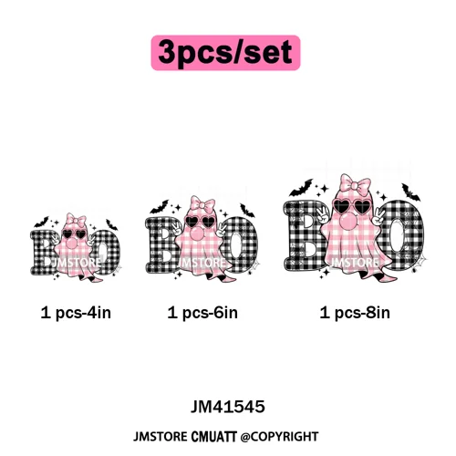 Pumpkin Leopard Spooky Ghost Moo Boo Cow Pet Halloween Bow Iron on DTF Washable Transfers Stickers Ready to Press for T-shirts