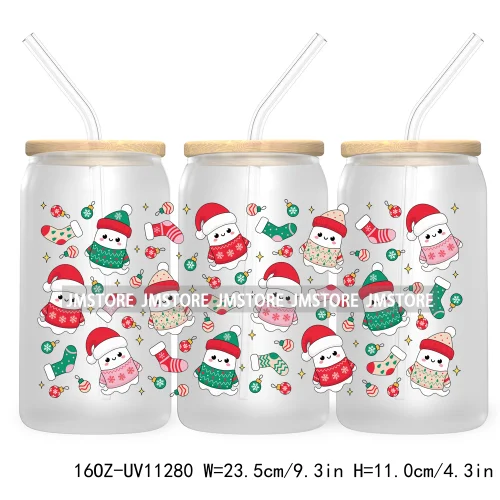 Happy New Year Christmas Tree Gingerbread 16OZ UV Cup Wrap DTF Transfer Stickers For Libbey Glass Can Cups Tumbler Waterproof