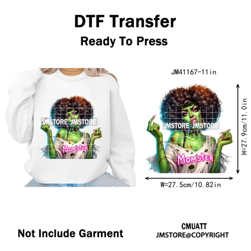 Horror Halloween Character Afro Coffee Killer Bad Mama Club Iron on Washable DTF Transfers Stickers Ready to Press for Clothing