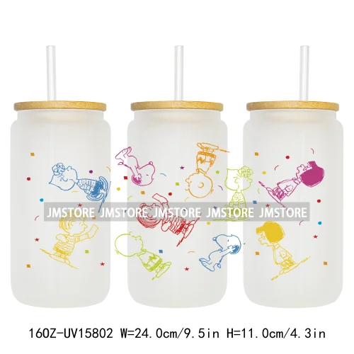 Cartoon Dogs Back To School UV DTF Wraps Transfer Sticker Selfadhesive Waterproof High Quality For 16OZ Libbey Glass Can Tumbler