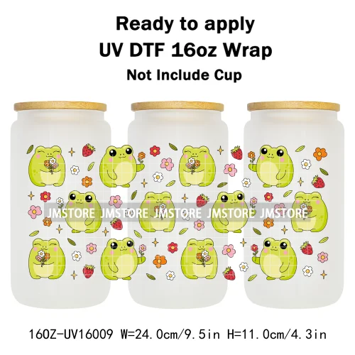 Floral Coquette Bow Strawberry Lemon Bookish UV DTF Wraps Transfer Sticker Waterproof Logo For 16OZ Libbey Glass Can Tumbler