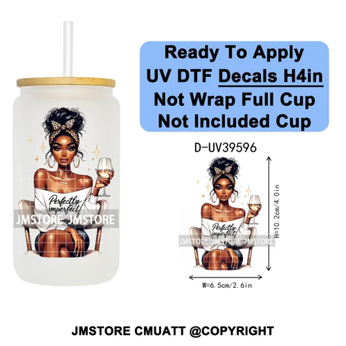 Fashion Girl Praying Black Women UV DTF Decals Ready To Apply Waterproof Transfer Stickers DIY Crafts For 16OZ Libbey Glass Can