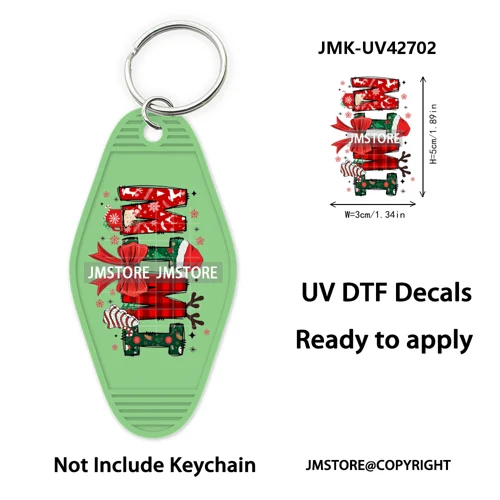 Preppy Bow Christmas Reindeer Mama Mini UV DTF Keychain Decals Ready To Apply Waterproof Durable Wraps For Hotel Motel Keychain