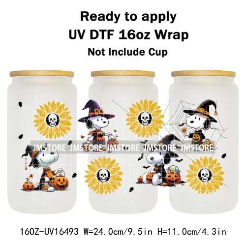 Halloween Witch Cartoon Skulls Boo Ghouls UV DTF Stickers Ready To Transfer Cup Wrap Custom Labels For Libbey Can Glass Tumbler