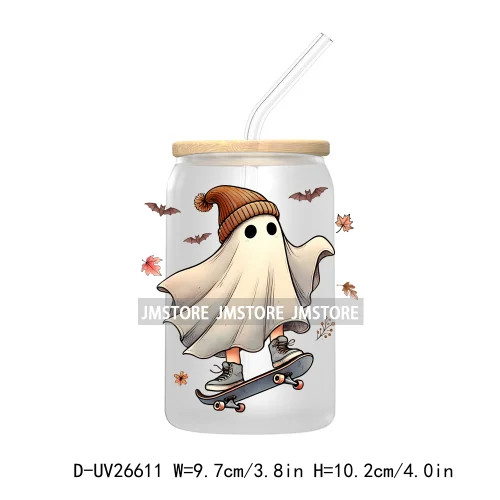 Cute Ghost Spooky Halloween UV DTF Transfer Stickers Decals For Libbey Cold Cups Mugs Tumbler Waterproof DIY Custom Logo Labels