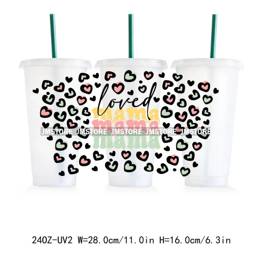Floral Mama Sunflowers 24OZ Cold Cup UV DTF Cup Wrap Transfer Stickers For DIY Craft Waterproof Durable Labels Custom Logo Heart