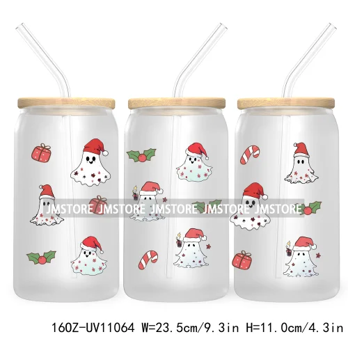 Gingerbread Christmas Coffee Latte UV DTF Cup Wrap For Libbey Glass Can Transfer Stickers Waterproof Custom Book Ghost Christmas