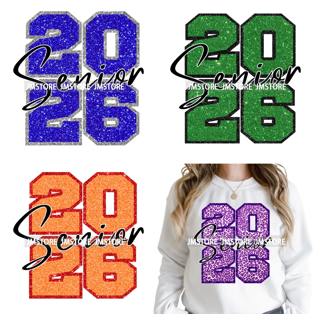 Faux Glitter Senior Class of 2026 High School Graduate Reunion Iron on Washable DTF Transfer Stickers Ready to Press for Clothes