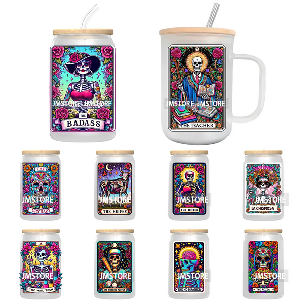 The Teacher Tarot Card UV DTF Transfer Stickers Decals For Libbey Cold Cups Mugs Tumbler Custom Logo Labels Funny Witchy Skull