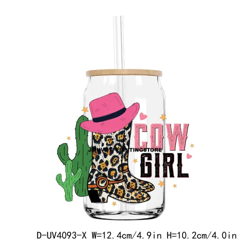 Love Cowboy Western Valentine Vibe 16OZ UV DTF Cup Wrap Transfers Stickers Custom Label DIY Waterproof Logo For Libbey Glass Can