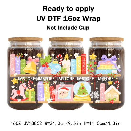 Funny Christmas Sweet Dessert UV DTF Cup Wrap Ready To Apply Transfer Sticker Waterproof 16OZ Tumbler Wraps For Libbey Glass Can