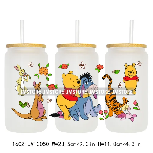 Lovely Cartoon Bear Characters 16OZ UV DTF Cup Wraps Ready To Apply Waterproof Transfer Stickers For Libbey Glass Can Tumbler