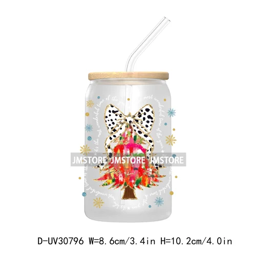 Christmas Tree Coquette Bow UV DTF Transfer Stickers Decals For Libbey Cold Cups Mugs Tumbler Waterproof Jesus Christian Xmas