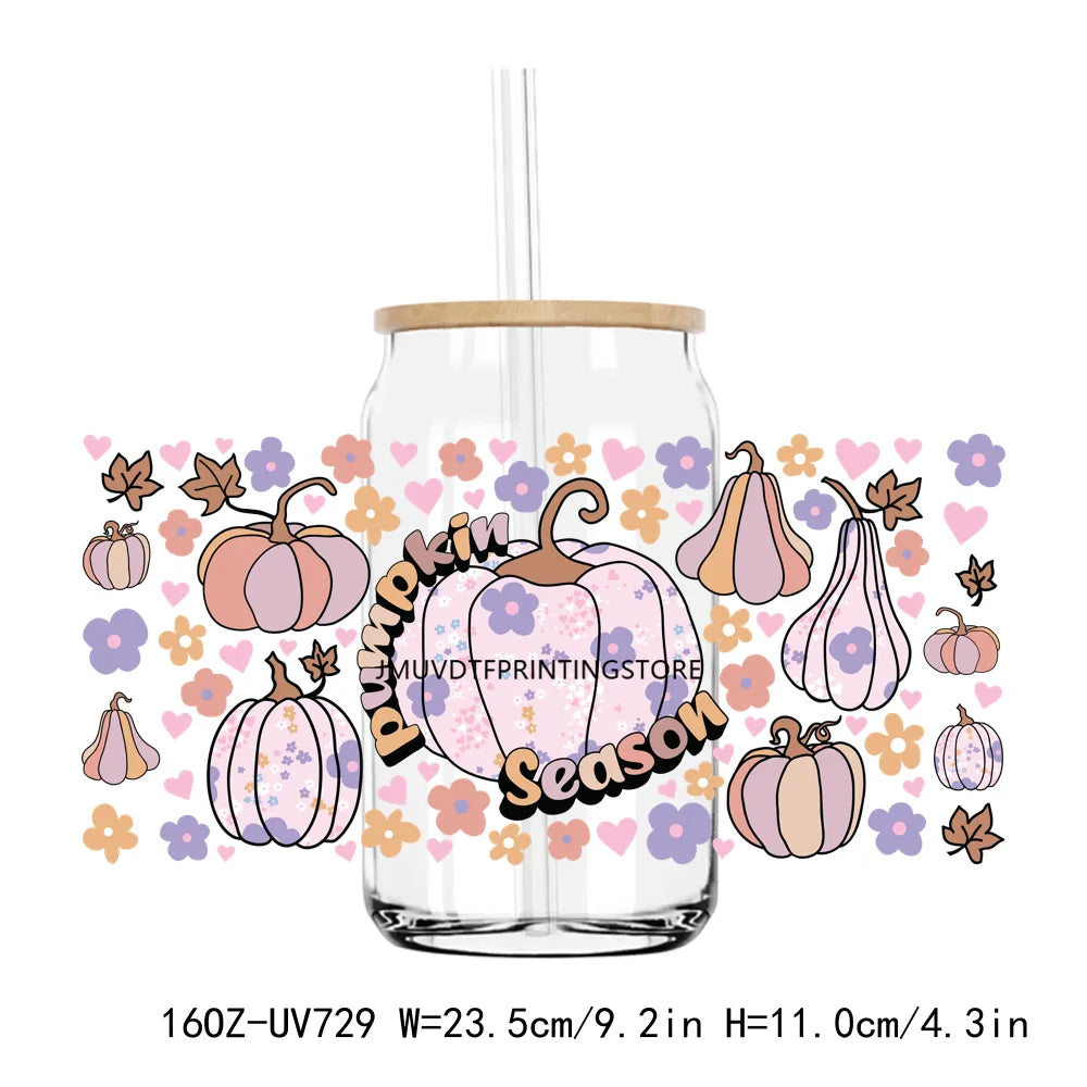 Fall Season Autumn Pumpkin 16OZ UV DTF Cup Wrap Transfers Stickers DIY Durable Waterproof Logo For Libbey Glass Can