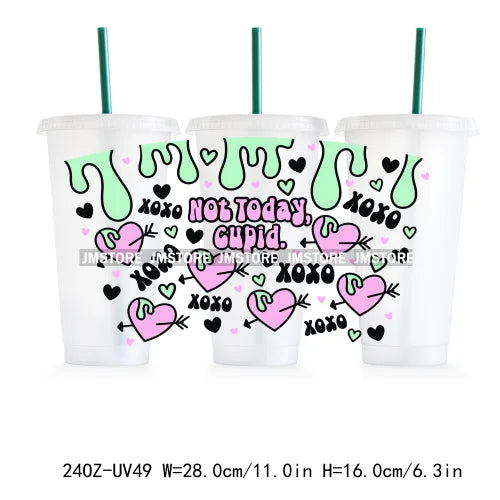 Not Today Cupid 24OZ Cold Cup UV DTF Cup Wrap Transfer Stickers For DIY Craft Waterproof Durable Labels Custom Funny Valentine