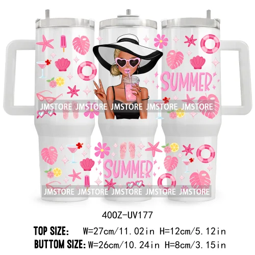 40OZ Tumbler Wrap Summer Lady Coffee UV DTF Cup Wraps Transfer Stickers Custom Label Durable Waterproof Logo Floral Flowers Girl