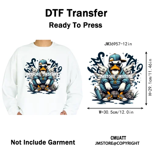 12in Cool Urban Trap Style King Animal Rich Ducks With Gold Chain Iron on DTF Heat Transfer Sticker Ready to Press for Clothing