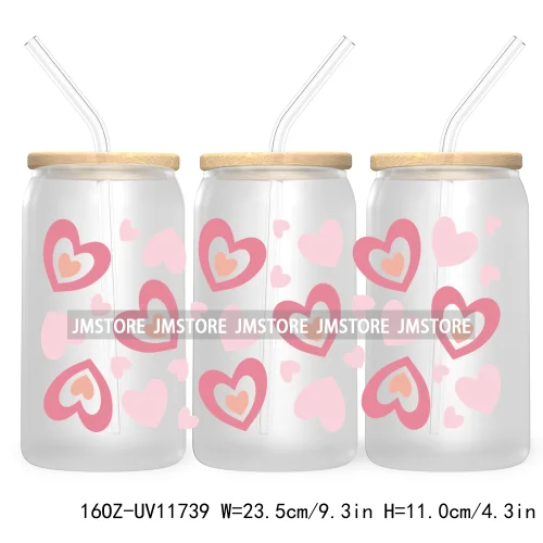 Funny Valentines Quotes 16OZ UV Cup Wrap DTF Transfer Stickers For Libbey Glass Can Cups Tumbler Self Love Valentine Hearts Kiss