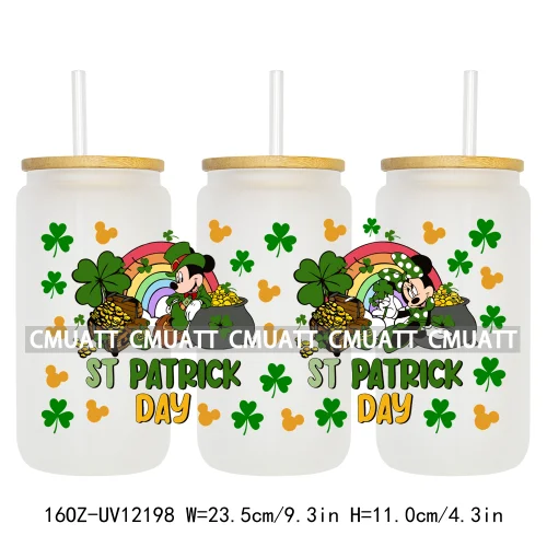 Cartoon St Patricks' Day Lucky Shamrock Animals 16OZ UV DTF Cup Wrap Sticker Custom Label Waterproof Logo For Libbey Glass Can