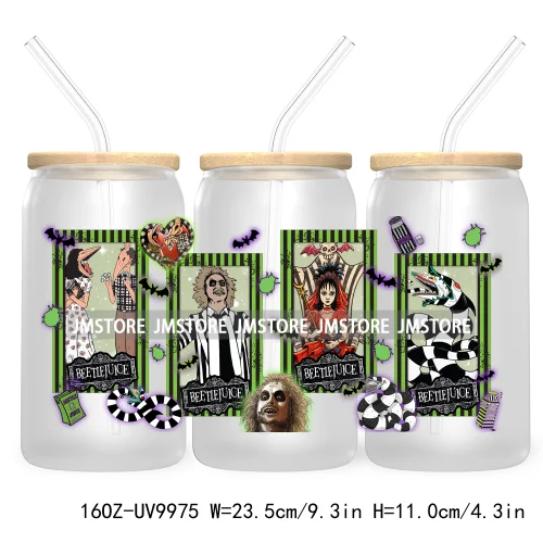 Friends Horror Characters 16OZ UV Cup Wrap DTF Transfer Stickers For Libbey Glass Can Cups Tumbler Happy Horror Movie Killers