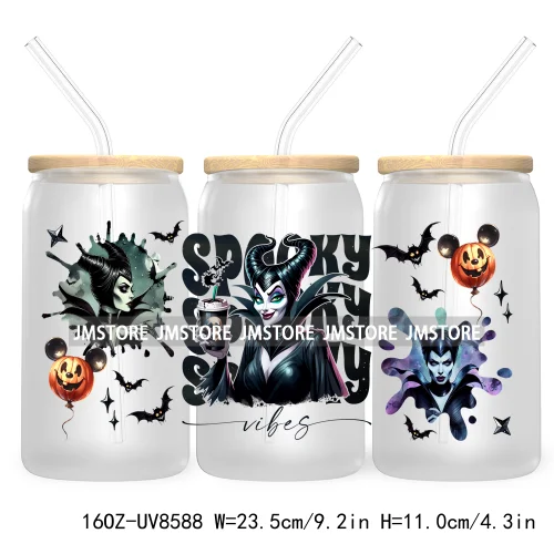 Spooky Vibes Halloween Princess 16OZ UV DTF Cup Wrap Transfer Stickers Custom Label Durable Waterproof Logo For Libbey Glass Can