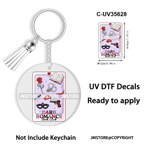 Spicy Books Positive Quotes Romance Book Club WaterProof Logo Ready To Apply UV DTF Stickers For Round Circle Keychain Keyring