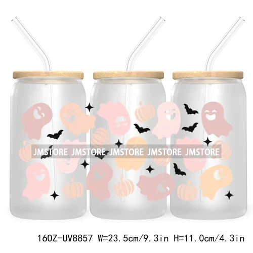 Cartoon Halloween Bat Pumpkin 16OZ UV DTF Cup Wrap Transfer Stickers Custom Labels Durable Waterproof Logo For Libbey Glass Can