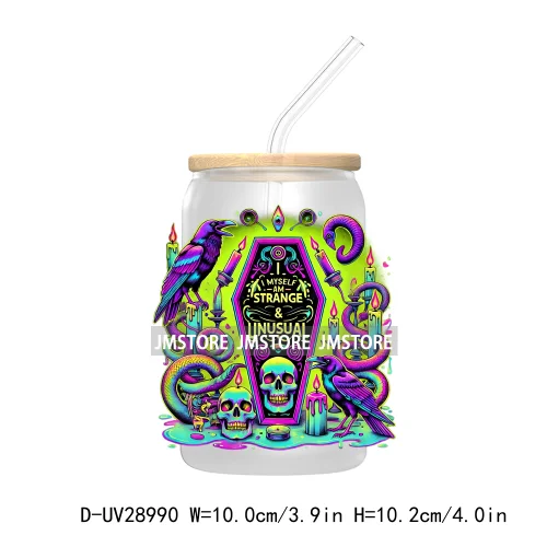 Just Waiting For Halloween UV DTF Transfer Stickers Decals For Libbey Cold Cups Mugs Tumbler Waterproof Craft Horror Killers Bow