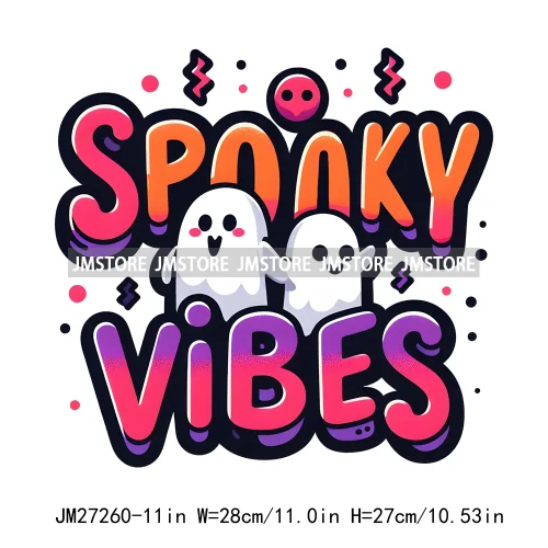 Cute Pumpkin Ghost Boo Creeep It Real Happy Halloween Spooky Witch Vibes Season Design DTF Iron On Transfer Stickers For Hoodies