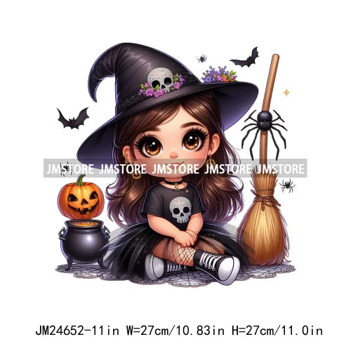 Custom Halloween Spooky Witch Latina Baby Girls Iron On Decals Hispanic Princess DTF Heat Press Transfers Stickers For Hoodies