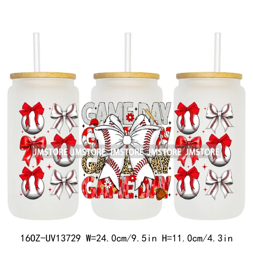 Coquette Baseball Mama Game Day 16OZ UV DTF Cup Wraps Ready To Apply Waterproof Transfer Stickers For Libbey Glass Can Tumbler