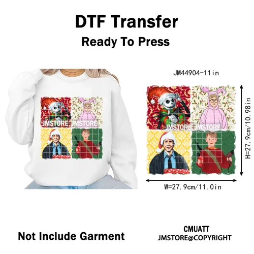 Cartoon Movie Friends Coquette Merry Christmas Sandy Claws Iron on Washable DTF Heat Transfer Sticker Ready to Press for Hoodies