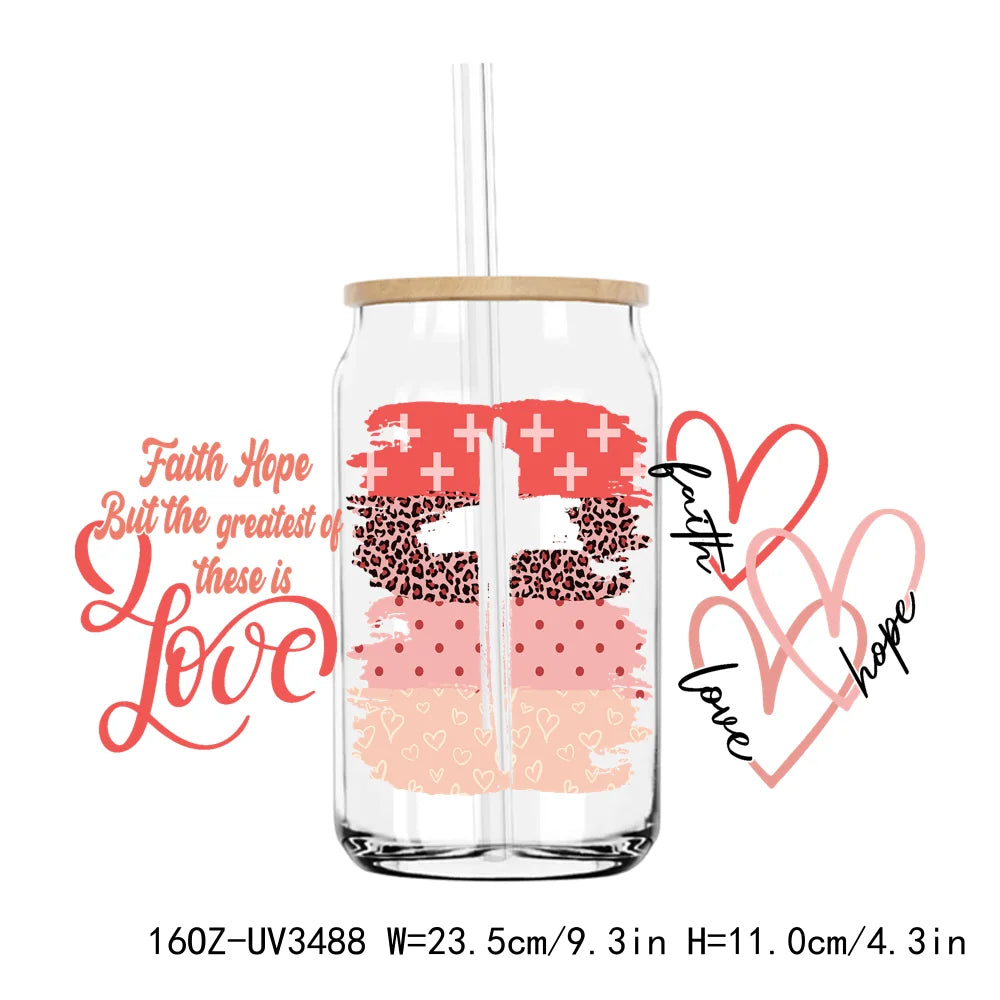 Love Jesus Valentine's Day 16OZ UV DTF Cup Wrap Transfers Stickers Mama Custom Label DIY Waterproof Logo For Libbey Glass Can