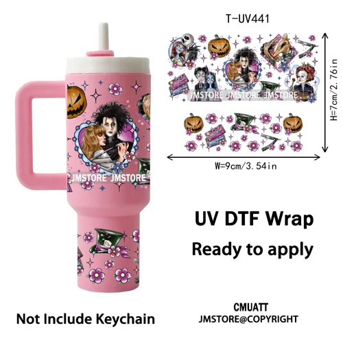 Halloween Nightmare Cartoon Characters UV DTF Mini Tumbler Keychain Wraps Ready To Apply Transfer Stickers Waterproof Decals