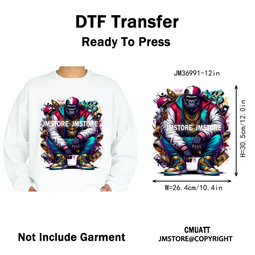 12in Graffiti Gangster Hip Hop Gorilla Life Is Better With Bulldog Iron on DTF Heat Transfer Sticker Ready to Press for Hoodies