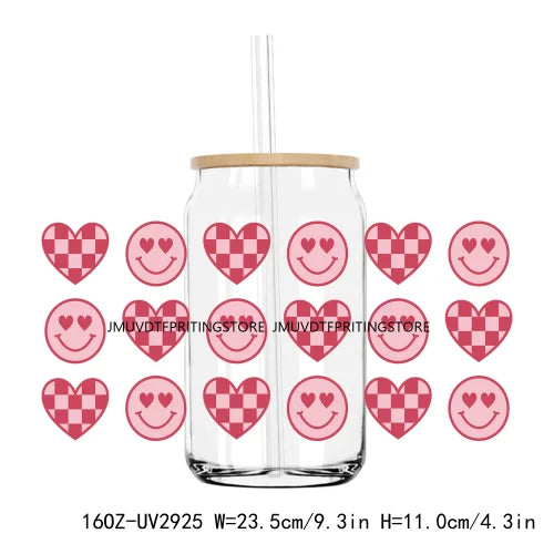 Leopard Hearts XOXO Valentines 16OZ UV DTF Cup Wrap Transfers Stickers Custom Labels DIY Waterproof Logo For Libbey Glass Can