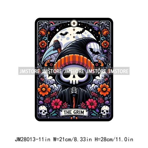 Custom Spooky Season Ghost Cycopath Skull Halloween Tarot Card DTF Iron On Heat Press Transfer Stickers Printing For Hoodies