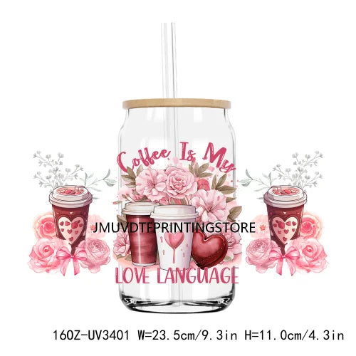 XOXO Valentines Coffee Cup 16OZ UV DTF Cup Wrap Transfers Stickers Custom Label DIY Waterproof Logo For Libbey Glass Can Hearts