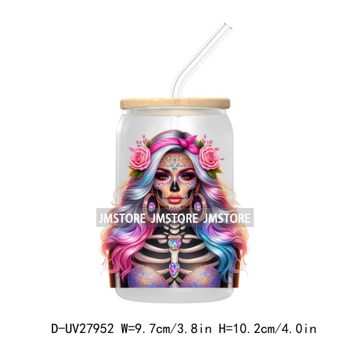 Rainbow Diamond Glamor Latina Skeleton UV DTF Transfer Stickers Decals For Libbey Cold Cups Mugs Tumbler Chicana Latina Woman