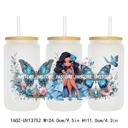 Floral Butterfly Girl Woman UV DTF Stickers Ready to Transfer Cup Wrap Custom Labels DIY Craft For Libbey Can Glass Tumblers Mug