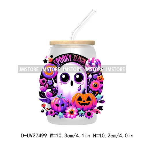 Cute Ghost Stay Spooky Halloween Pumpkin UV DTF Transfer Stickers Decals For Libbey Cold Cups Mugs Tumbler Waterproof Craft Boo