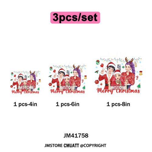 Preppy Christmas Festive Boys Girls Movie Xmas Gift Food Light Iron on DTF Washable Transfer Stickers Ready to Press for Clothes