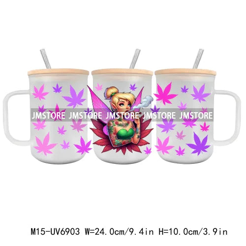 Cartoon Blue Koala Smoking UV DTF Glass Can Wrap For 15OZ Mug Glass Cup Transfer Stickers DIY Custom Logo Labels Mouse Couple