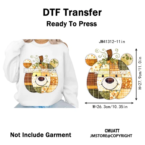 Preppy Floral Cartoon Friends Fall Patchwork Pumpkin Halloween Iron on Washable DTF Transfer Stickers Ready to Press for Clothes