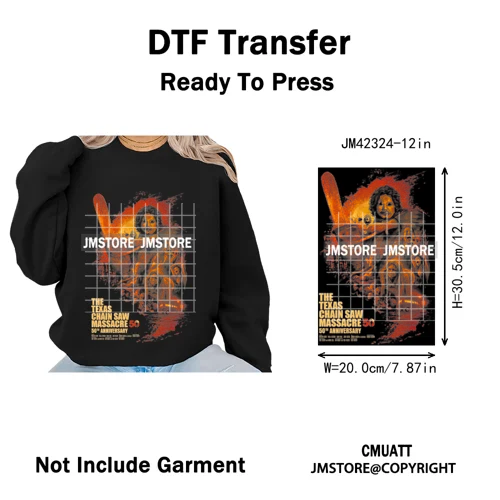 12in Retro Halftone Movie Halloween Spooky Popular Shows Iron on DTF Washable Transfers Stickers Ready to Press for Hoodies