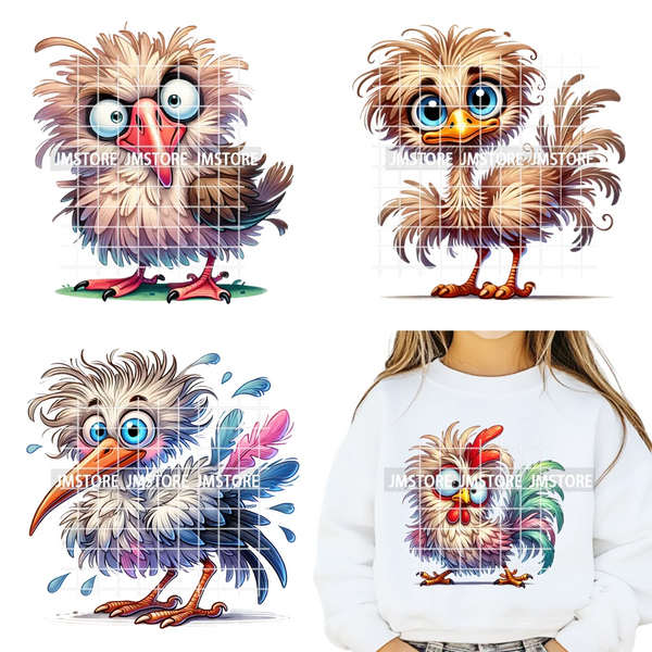 15cm 5.9in Kids Funny Hairy Cartoon Birds Animal Washable Iron on DTF Transfers Stickers Printing Ready to Press for Clothing